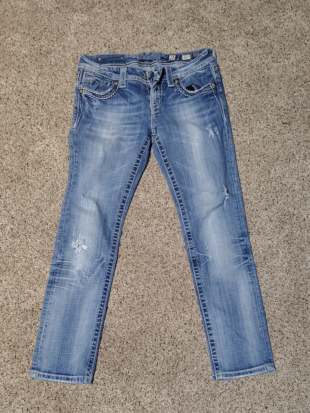 Miss Me Medium Blue Straight-Leg Distressed Jeans